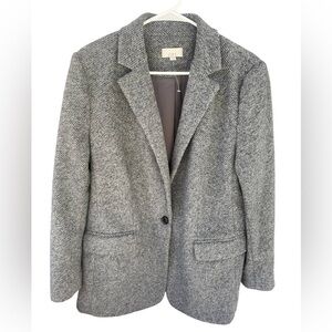 LOFT Womens Gray Tweed Blazer-Coat Size 14 Lined Classic